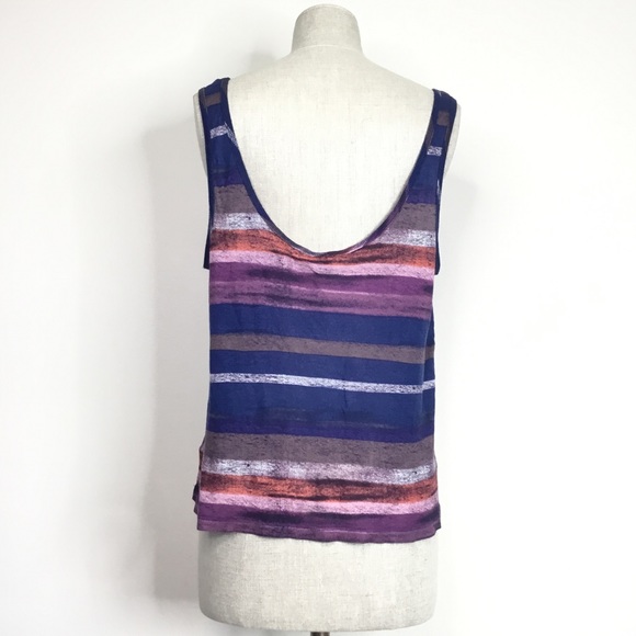 Splendid Semi-Sheer Multicolor Streak Scoop Neck Relaxed Tank Top Medium - Picture 6 of 12